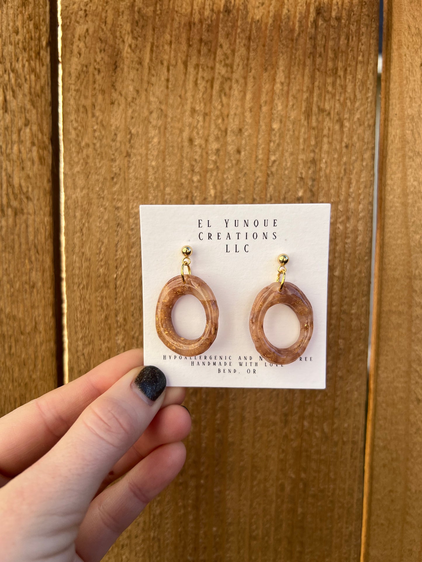 Bronze small hoops polymer clay earrings.