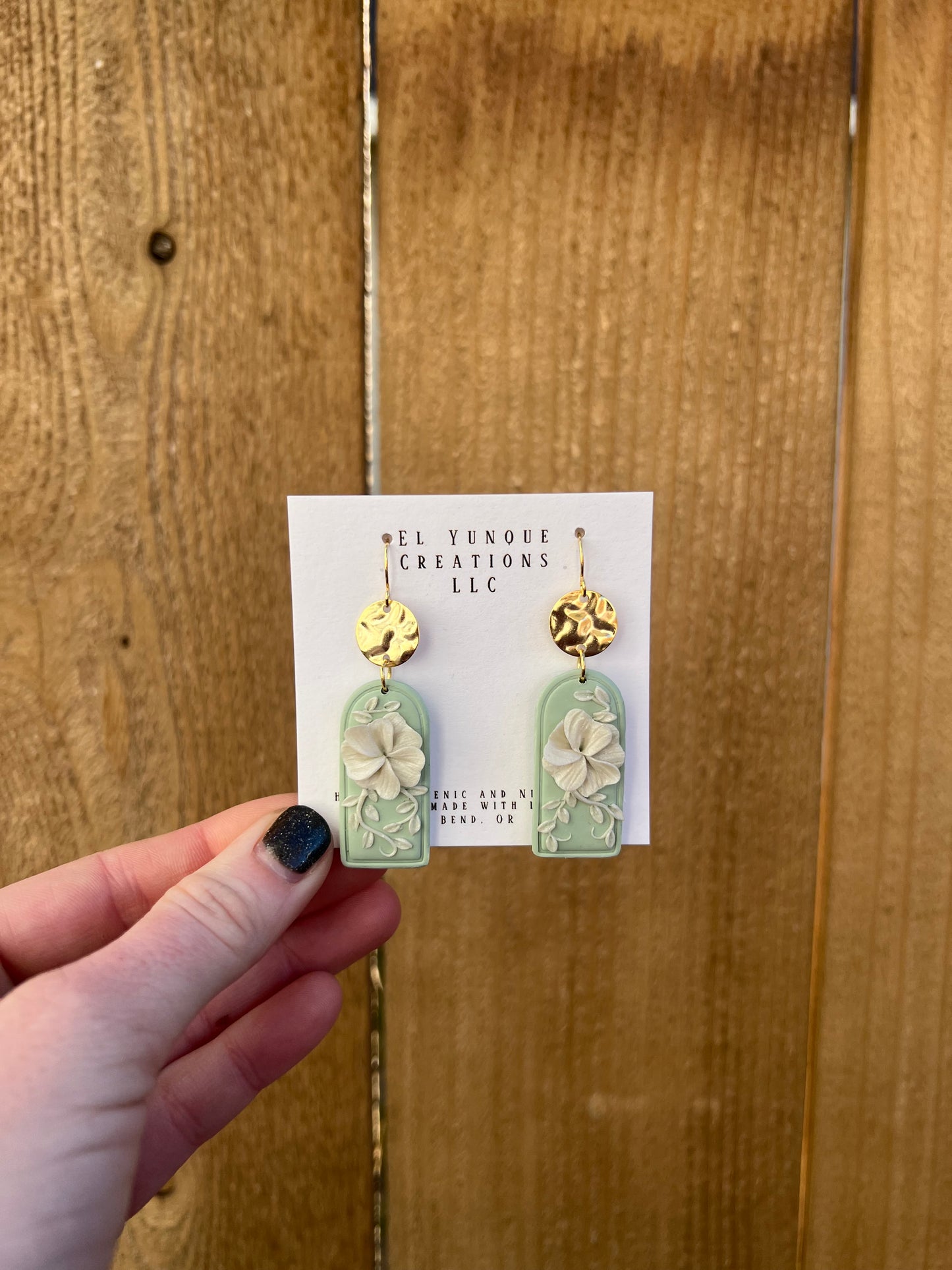 Light blue and white florals polymer clay earrings
