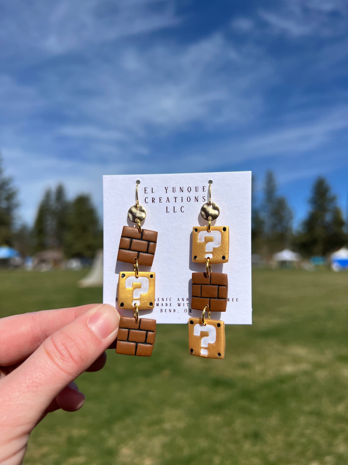 Mario bricks polymer clay earrings