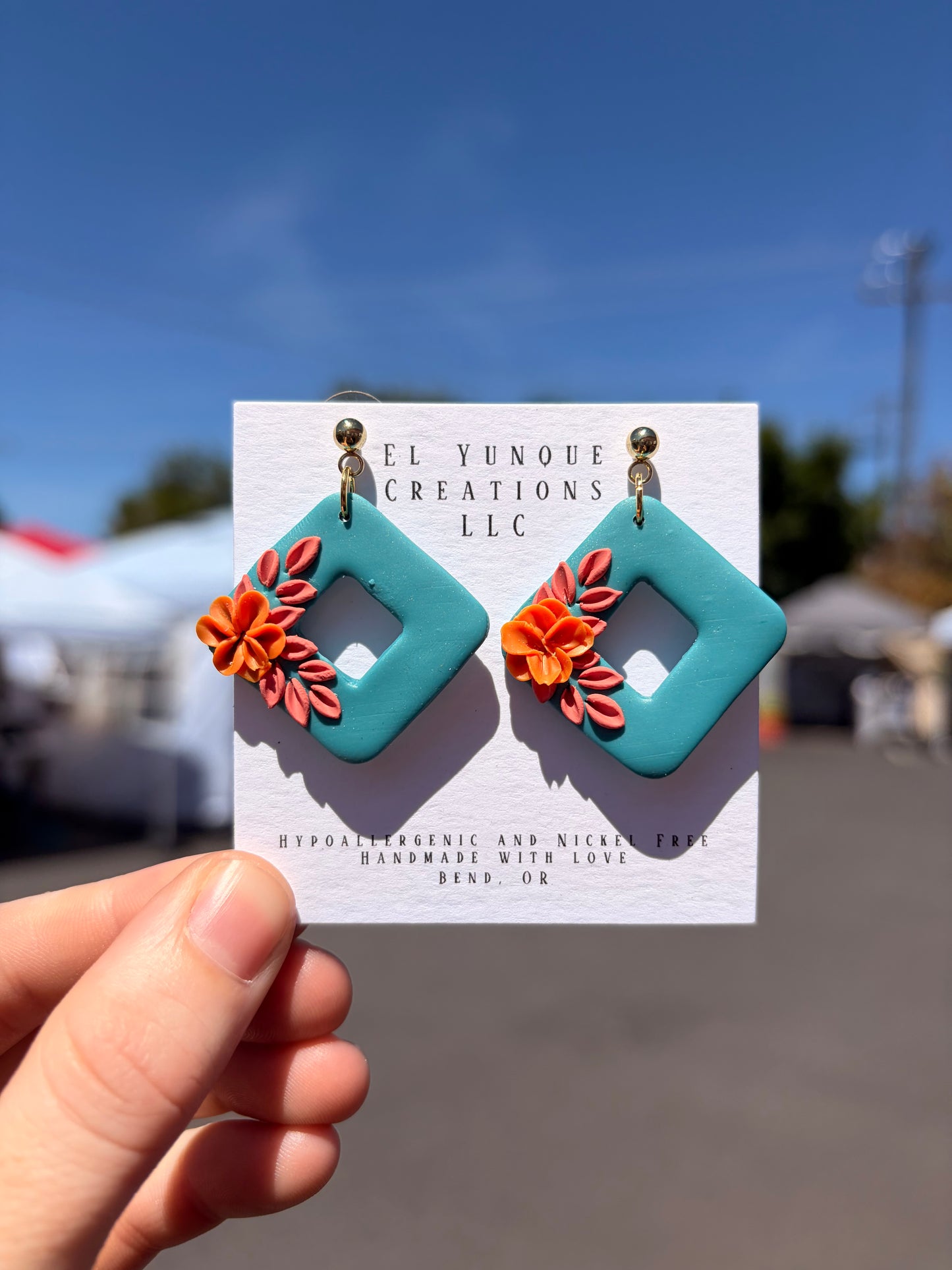 Turquoise florals diamond shaped
