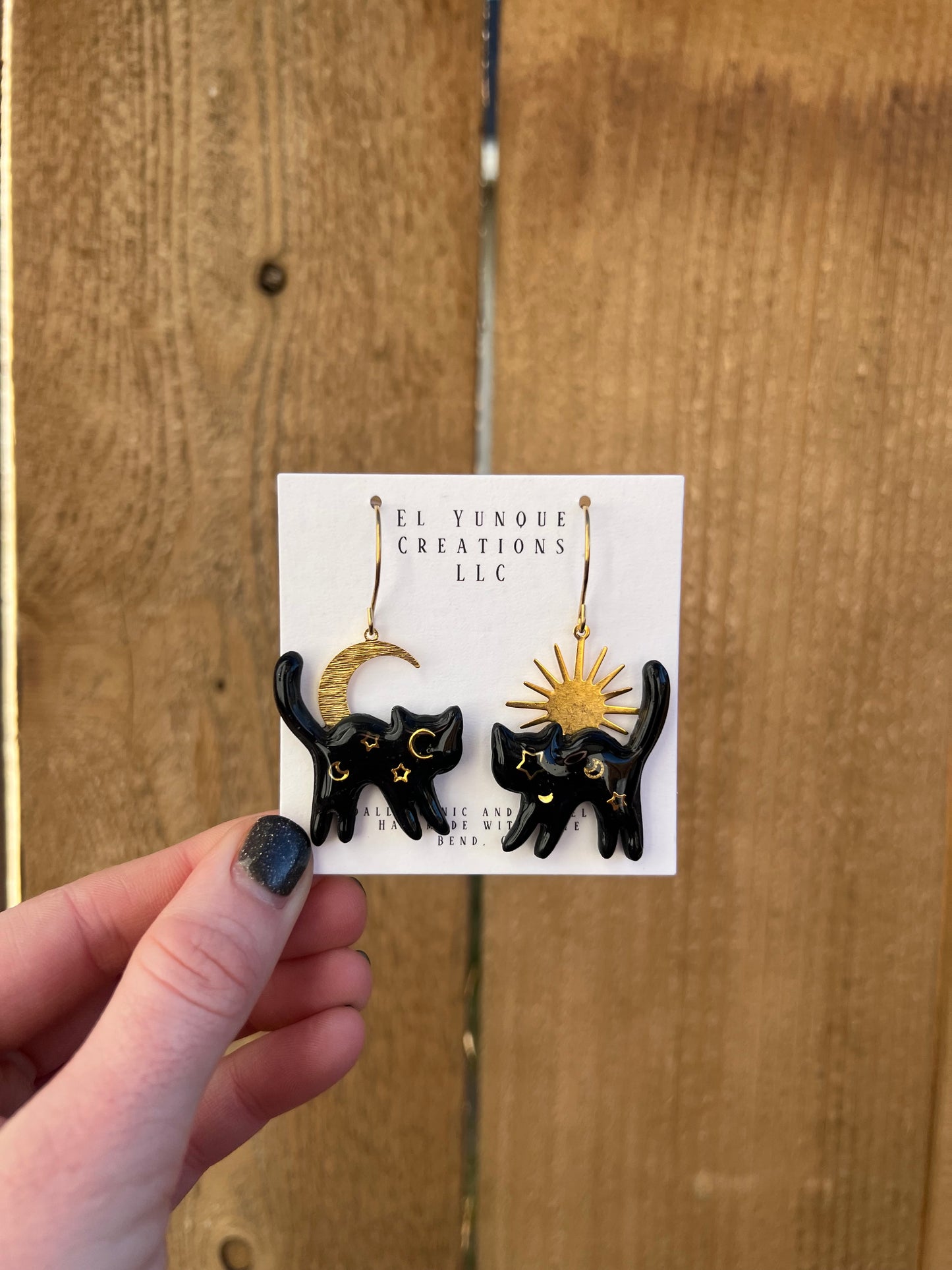 Galaxy black cat polymer clay earrings