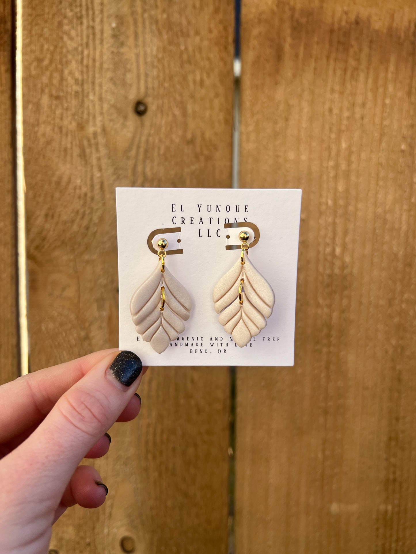 White leaf drops polymer clay earrings