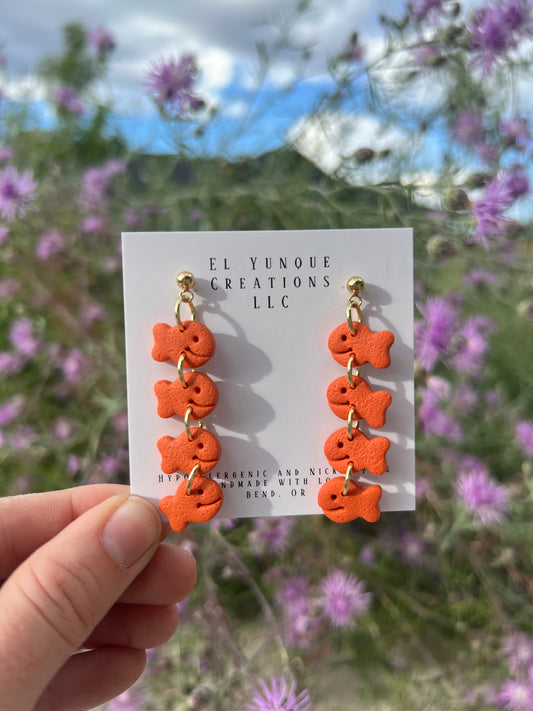 Polymer clay gold fish cracker earrings chain