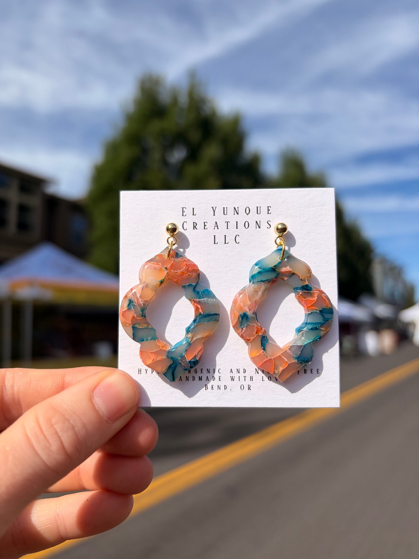 Sunset marble diamond dangles