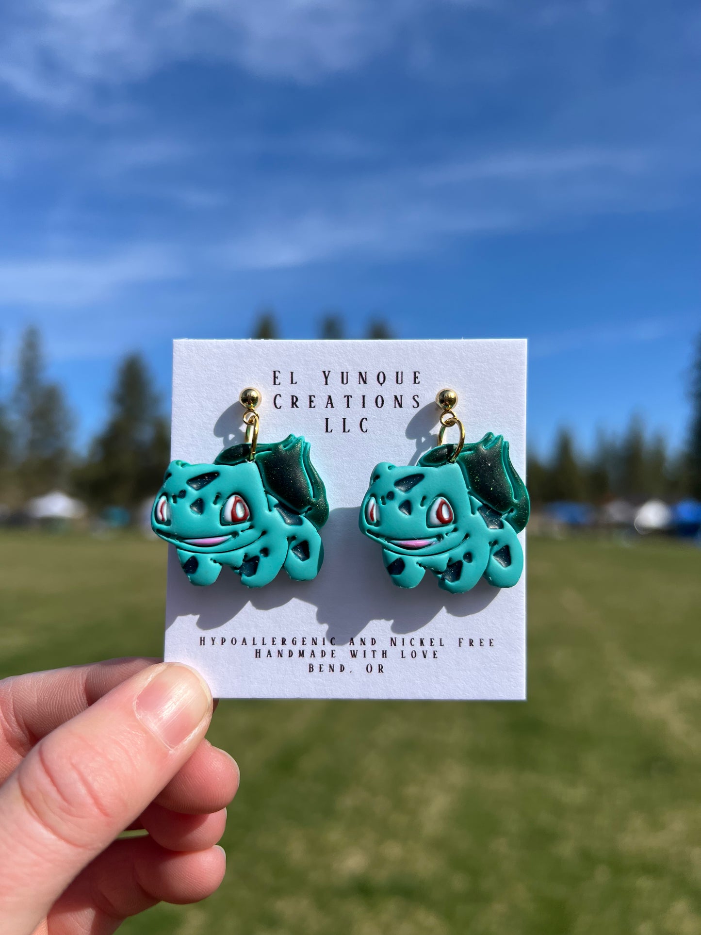 Bulbasaur polymer clay earrings