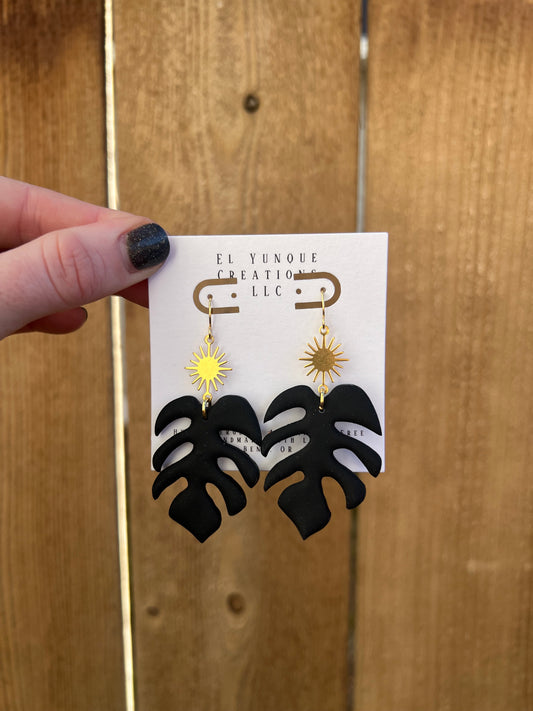 Black sun rays polymer clay monsteras
