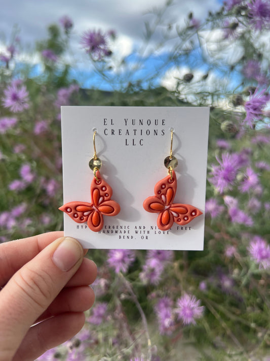 Polymer clay peach butterfly earrings