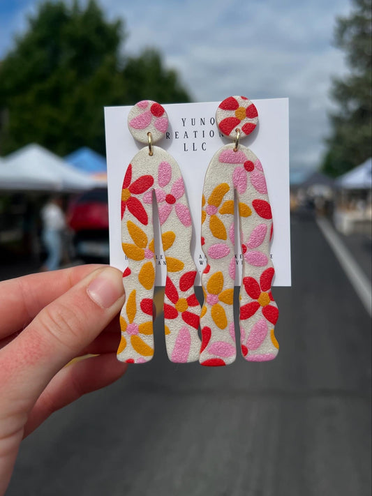 Summer flower print polymer clay earrings