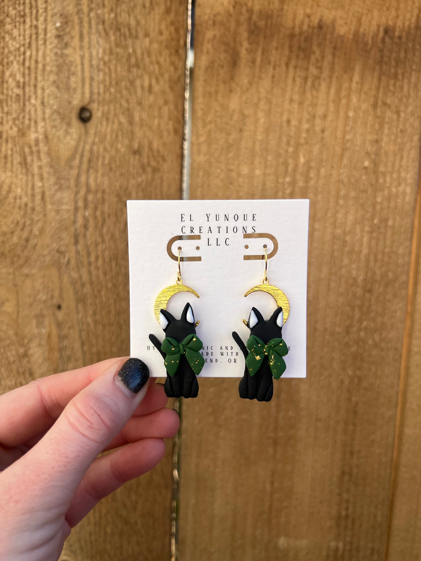 Moon black cat earrings