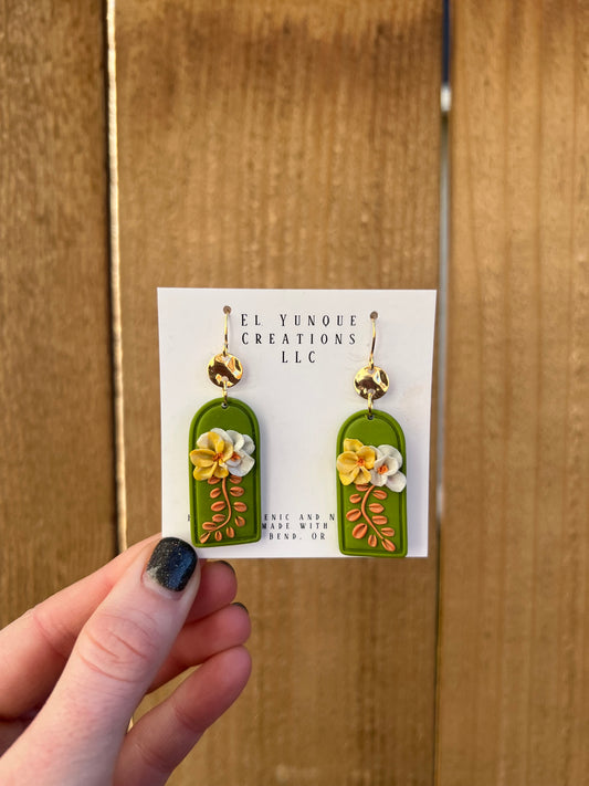 Green garden colors polymer clay earrings