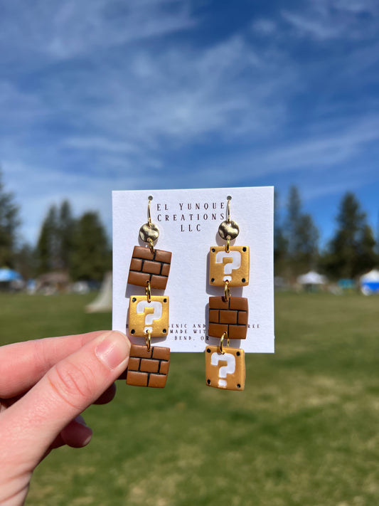 Mario bricks polymer clay earrings