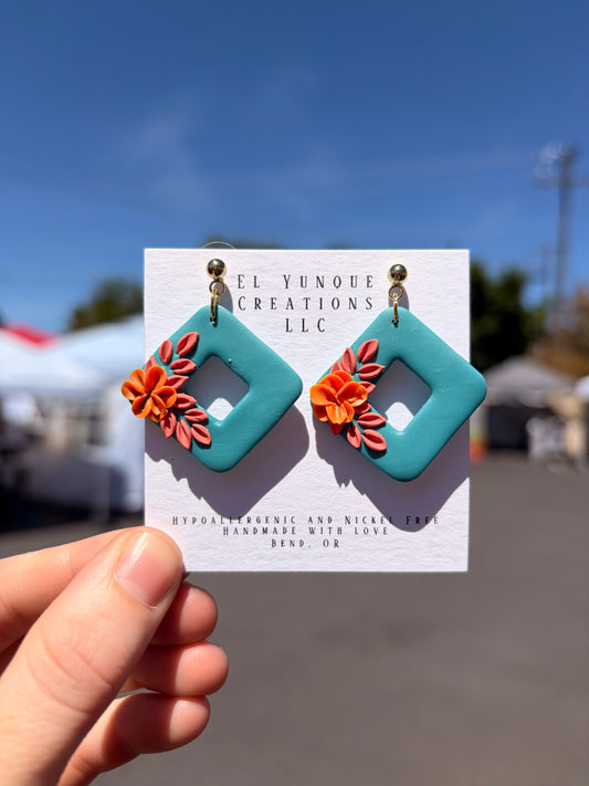 Turquoise florals diamond shaped