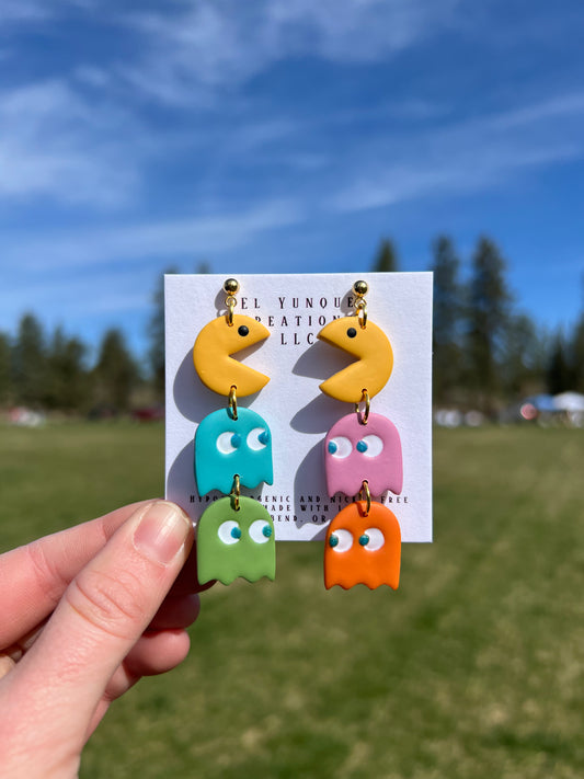 Pac-Man polymer clay earrings
