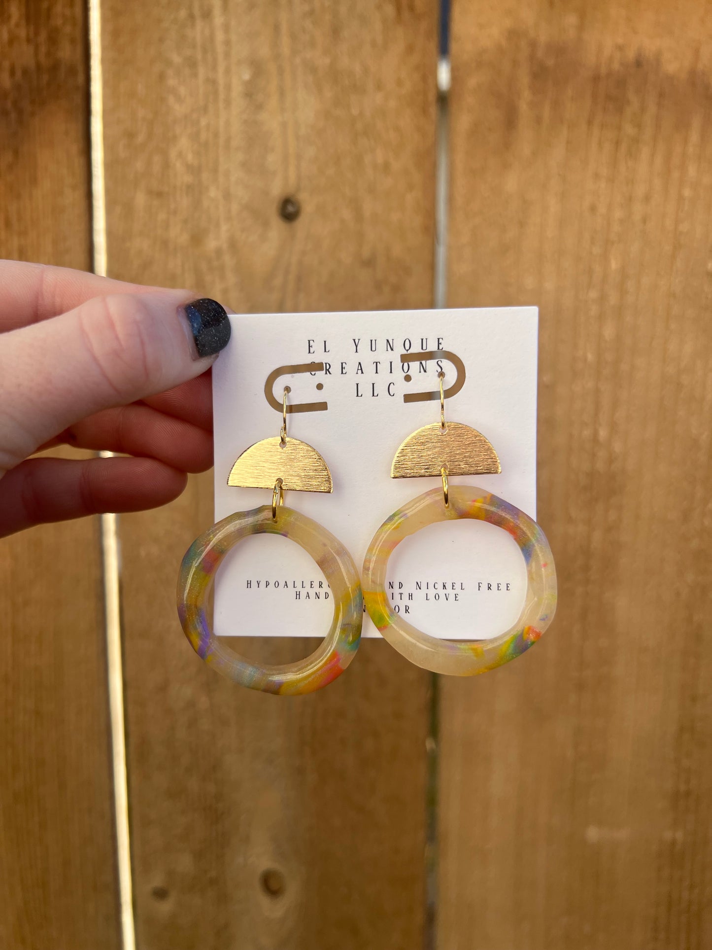 Rainbow circle polymer clay earrings