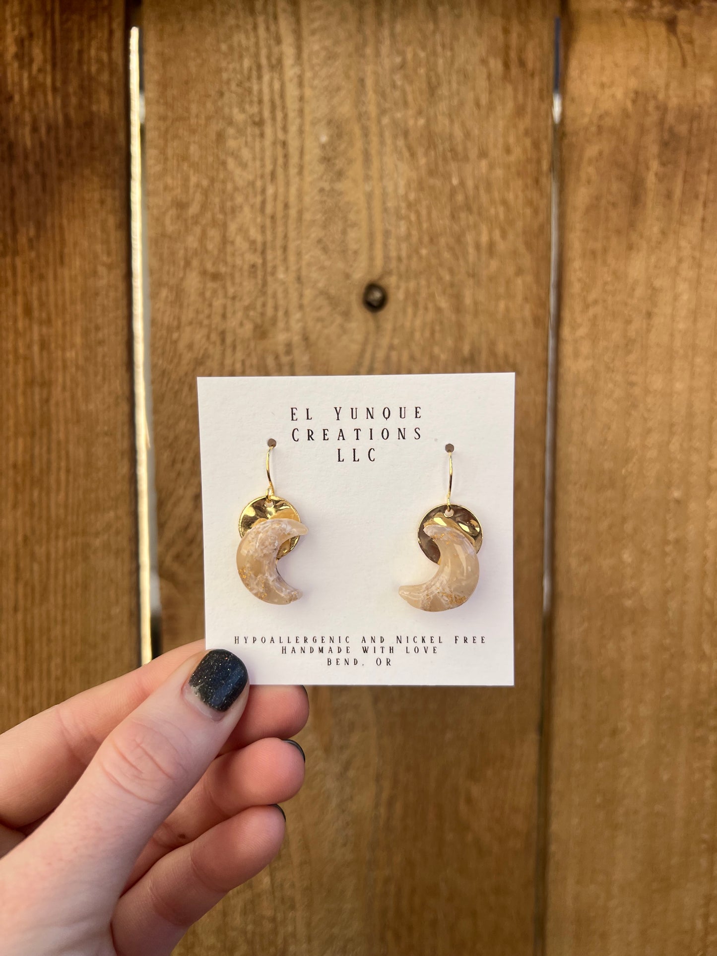 White marble moons polymer clay earrings