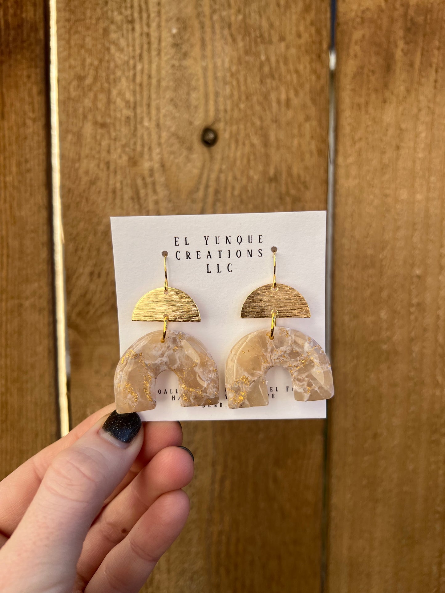 White and golden arches polymer clay earrings
