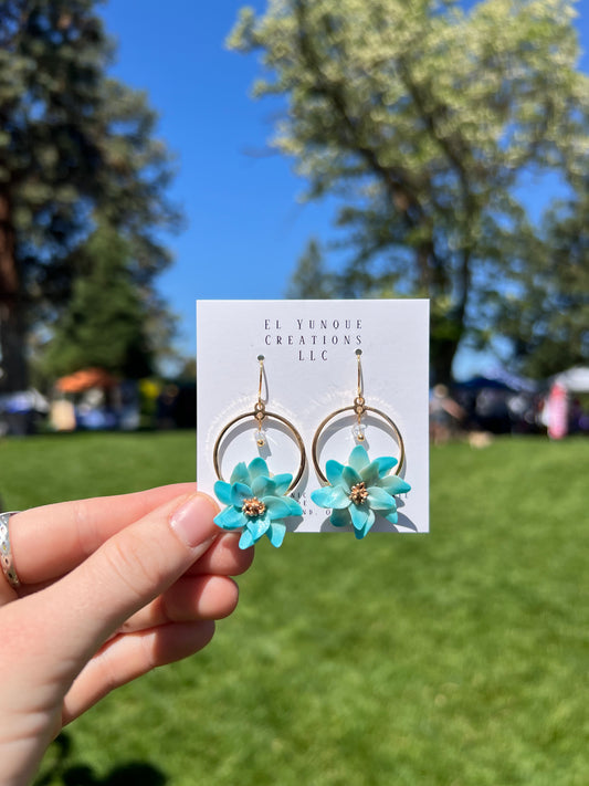 Summer Edition Polymer Clay Flower Earrings Blue